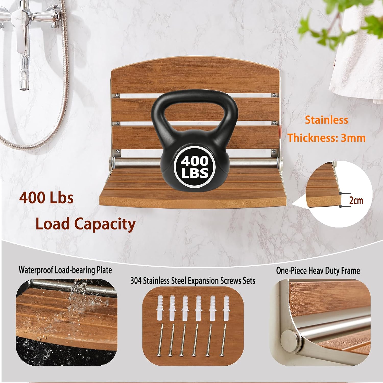 Teak Wall Mounted Foldable Shower Seat