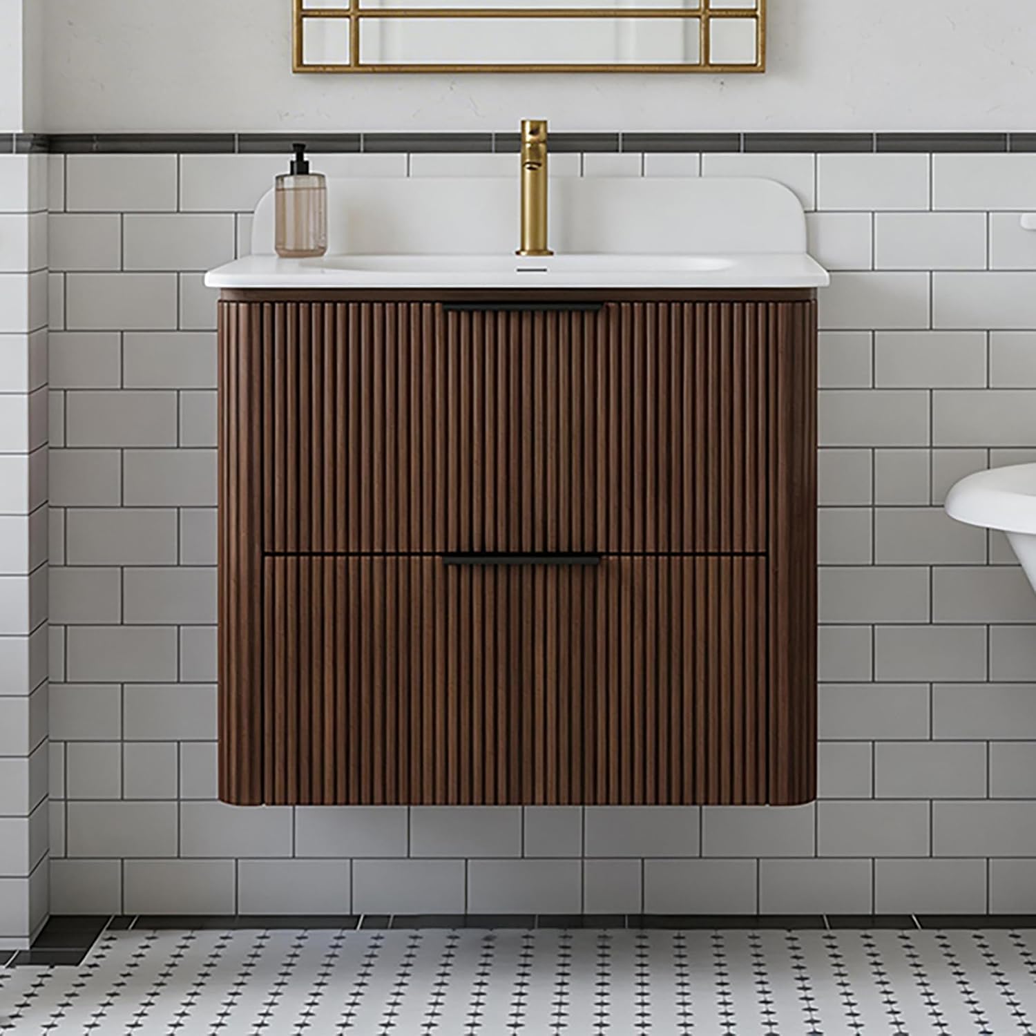 Walnut Floating Bathroom Vanity With Sink