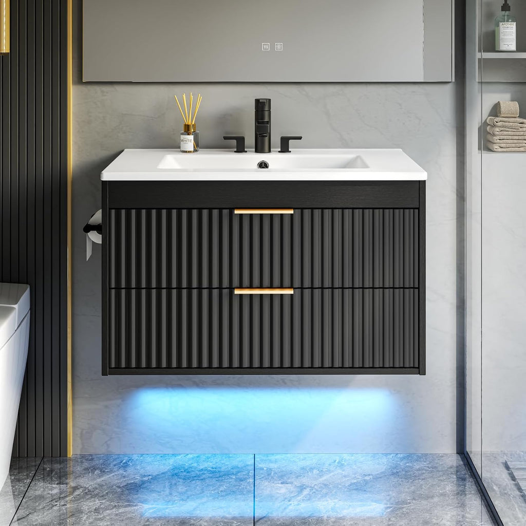 Black LED Wall Mounted Bathroom Vanity