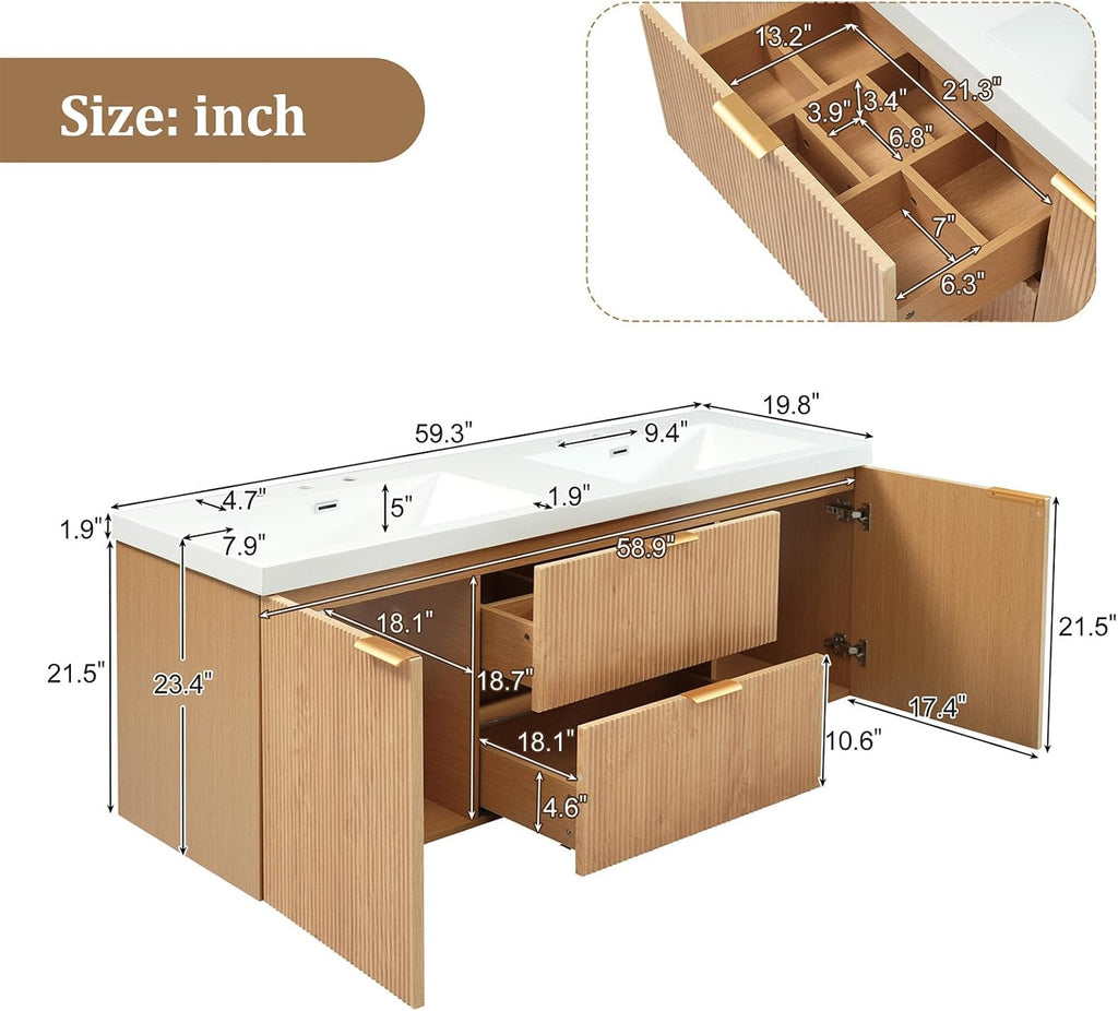 Fluted Floating Double Sink Vanity