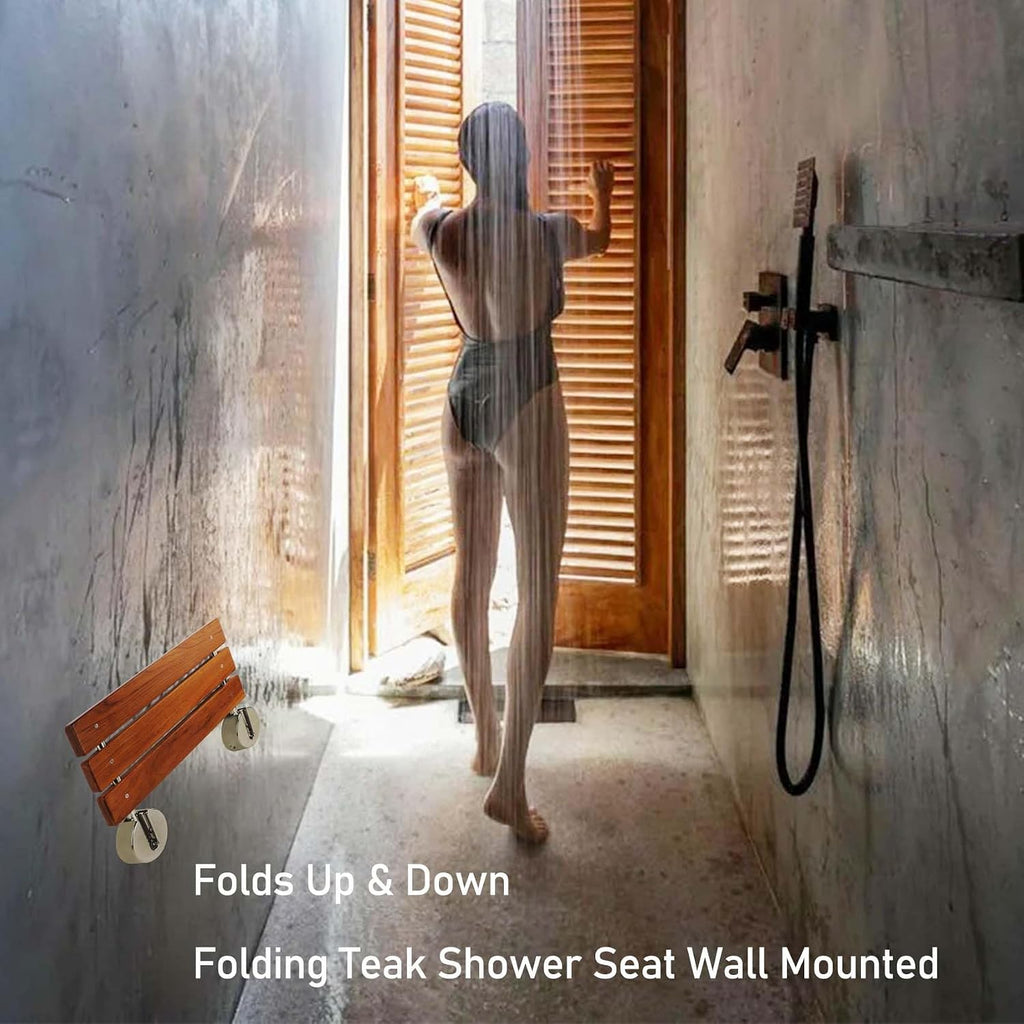Teak Wall Mounted Space Saving Shower Bench