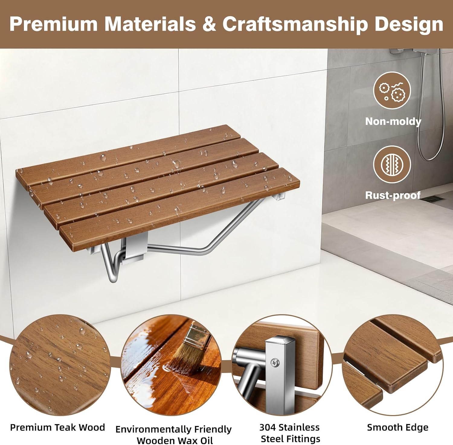 Sturdy Wall Mounted Foldable Shower Seat