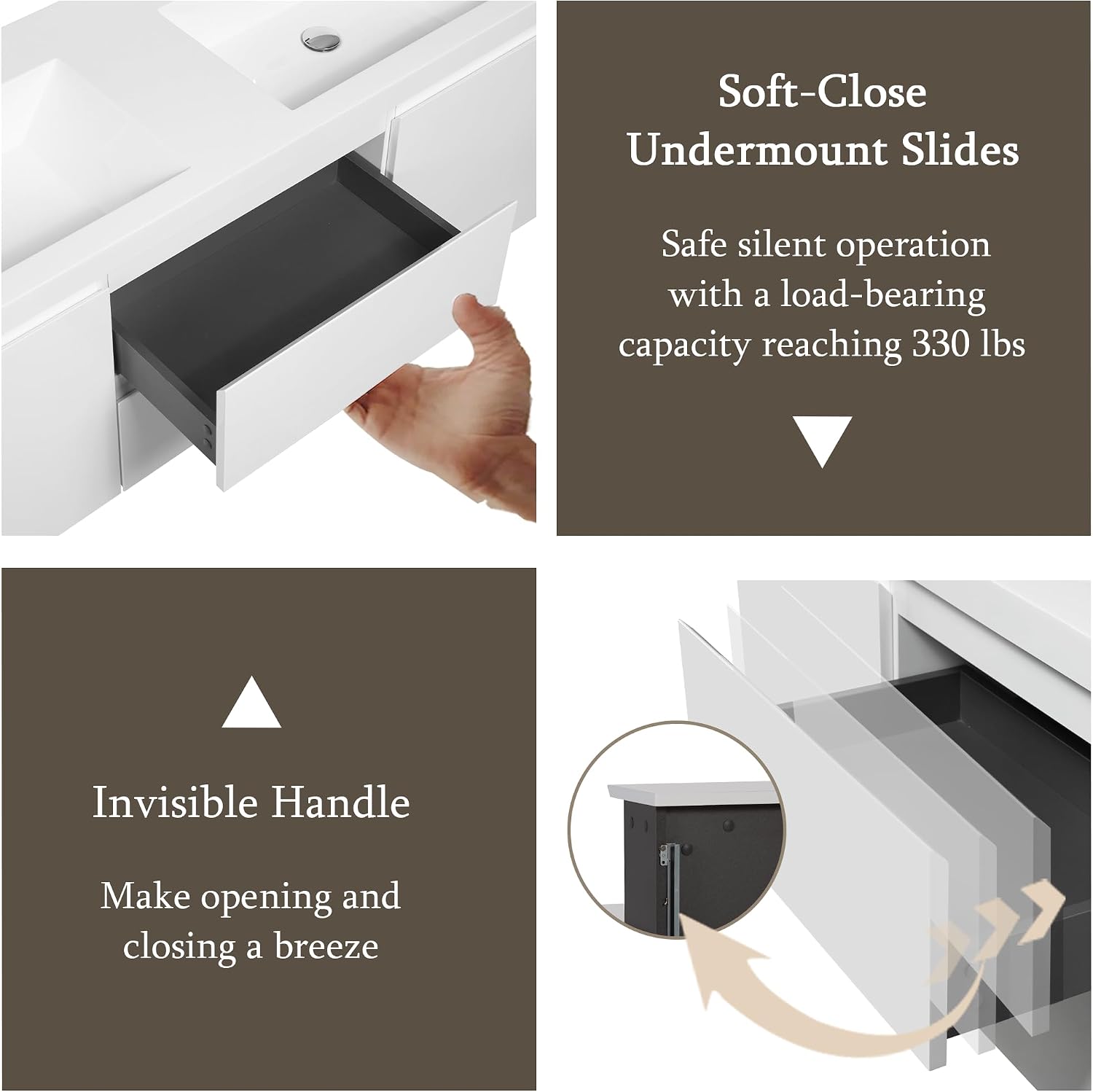 Glossy White Floating Double Sink Vanity Cabinet