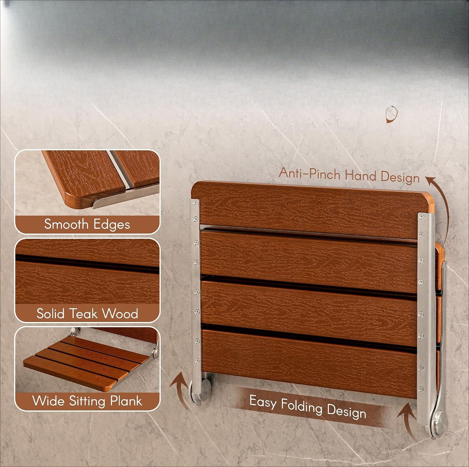Steel Framed Teak Wall Shower Seat