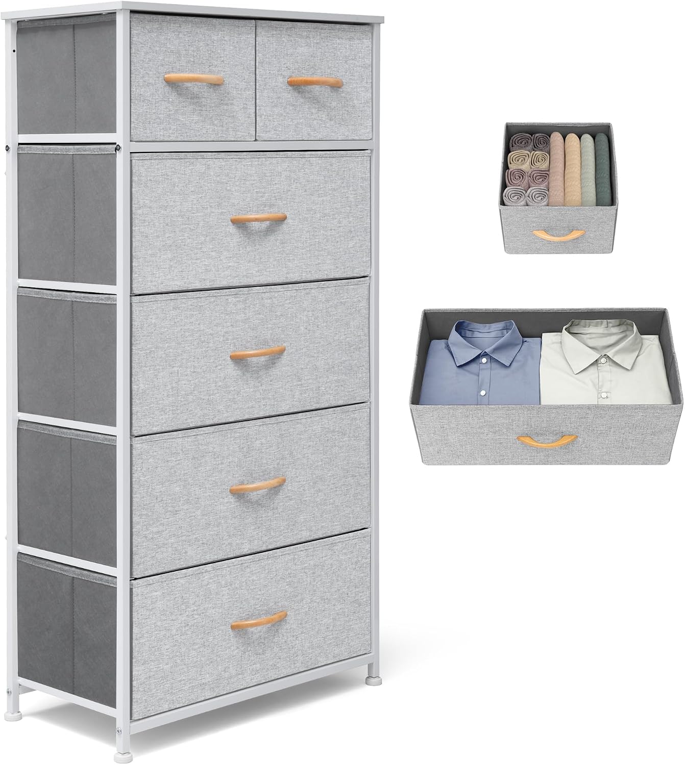 Light Gray 6 Drawer Tall Storage Dresser