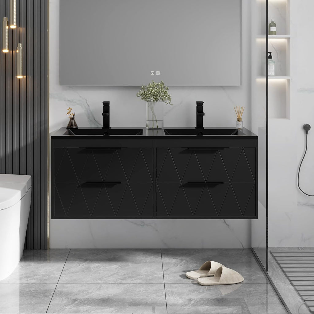 Black Lined Floating Double Sink Vanity