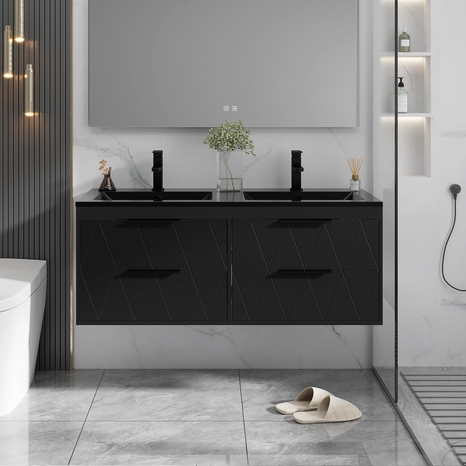 Black Lined Floating Double Sink Vanity