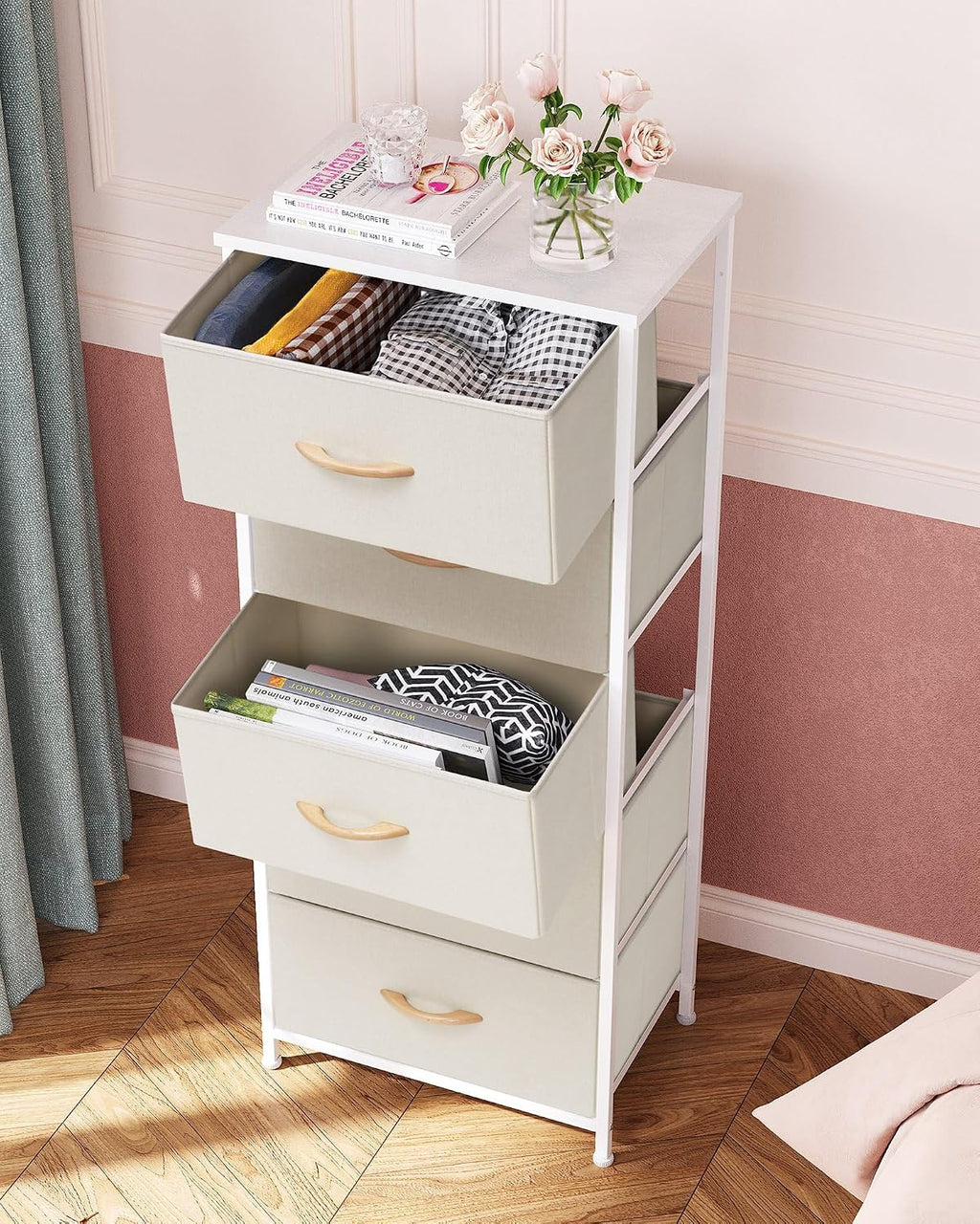 Beige 5 Drawer Vertical Storage Dresser