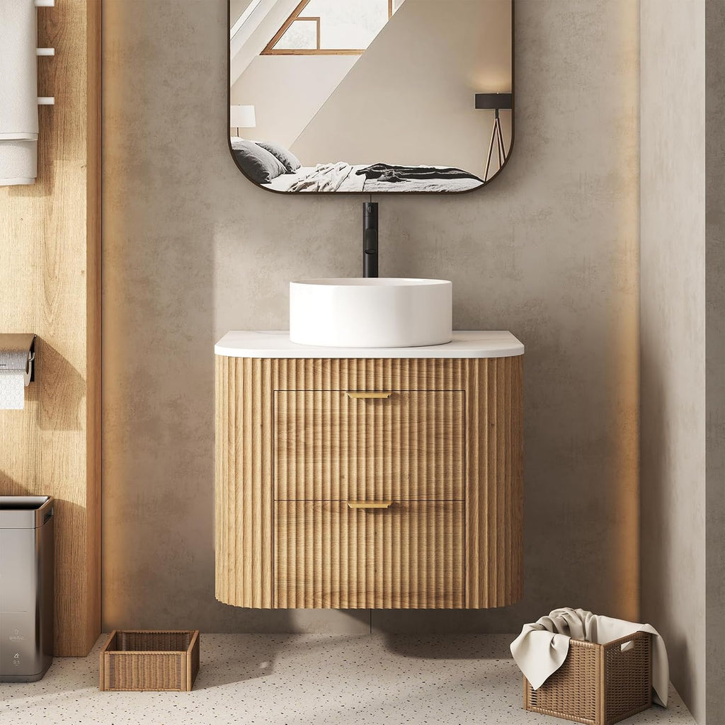 Fluted Wall Mounted Bathroom Vanity