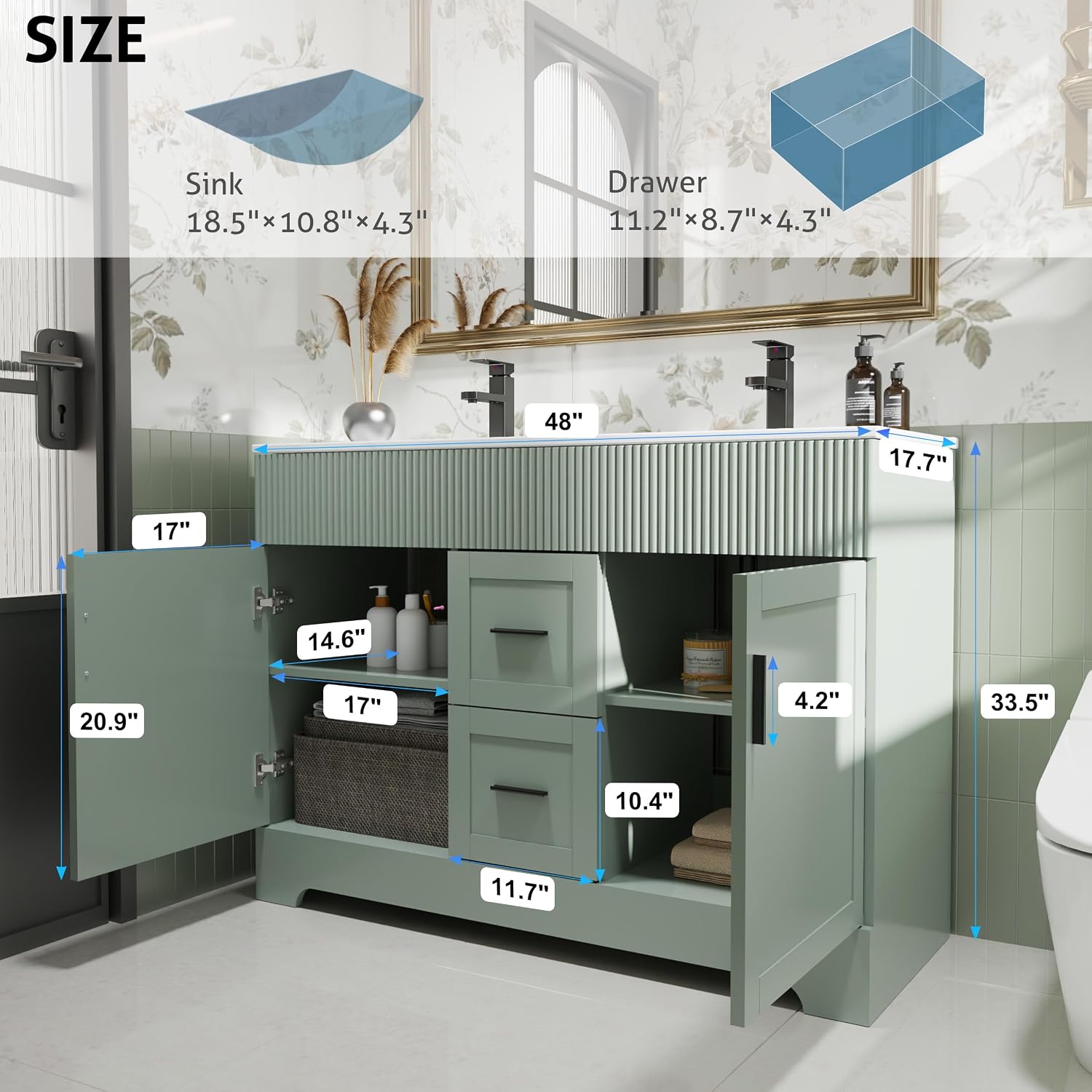 Gray Green Wave Double Sink Vanity