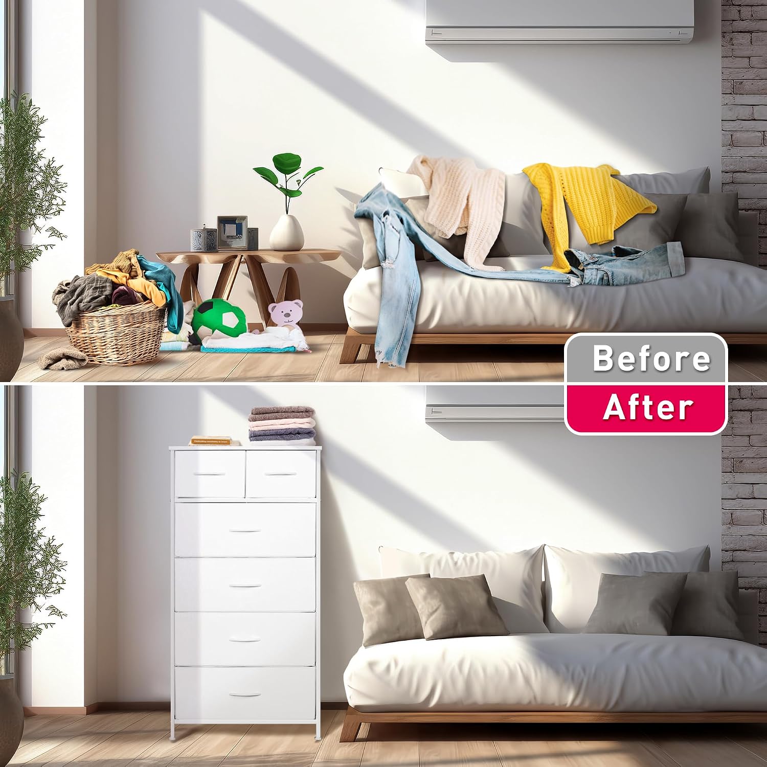 White 6 Drawer Tall Storage Dresser