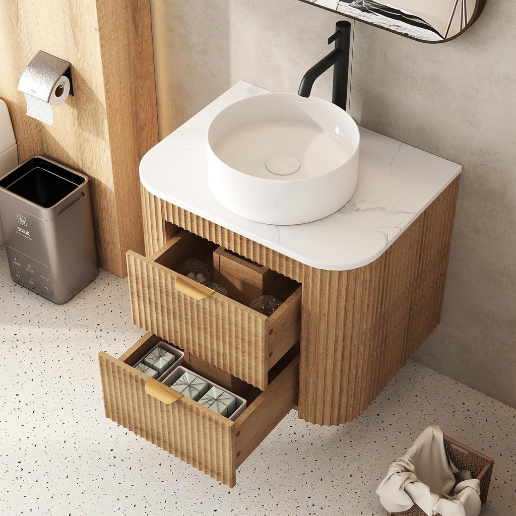 Fluted Wall Mounted Bathroom Vanity