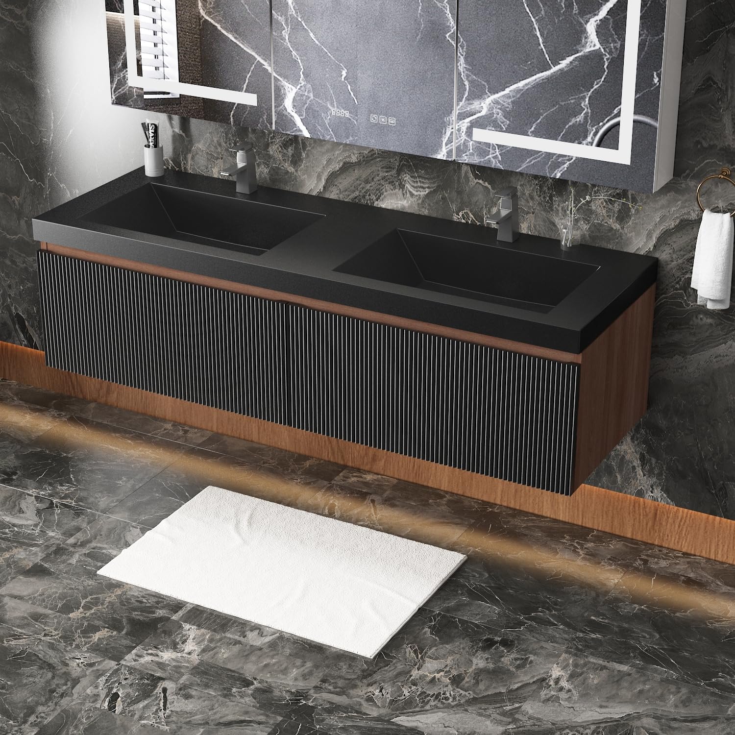 Walnut Floating Double Sink Vanity