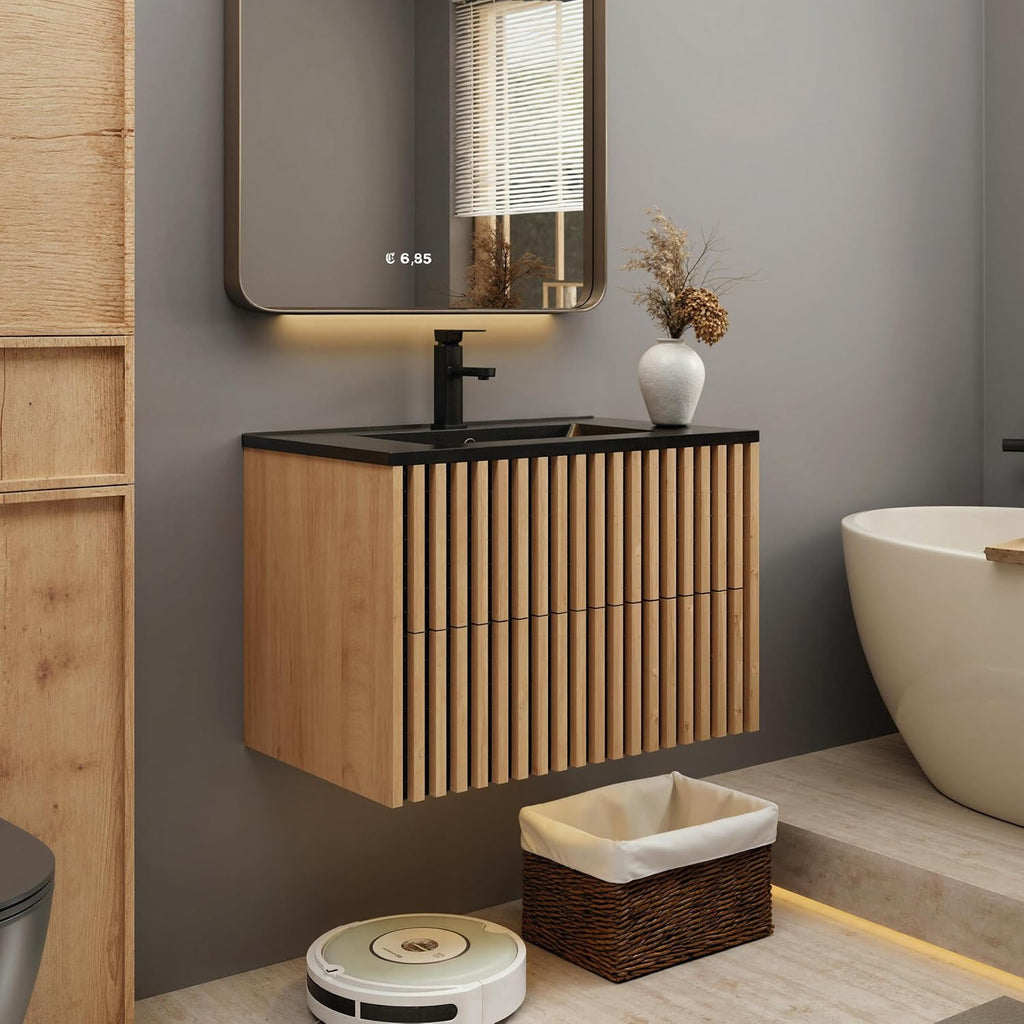 Fluted Floating White Sink Vanity
