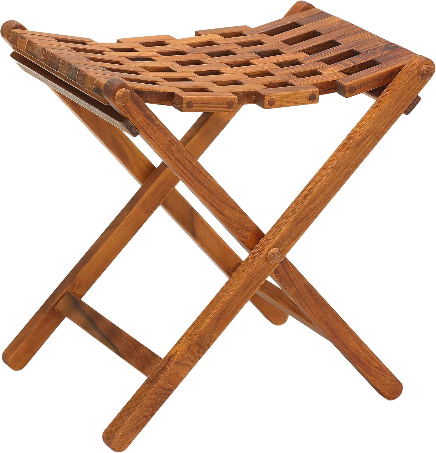 Brown Mosaic Teak Folding Stool