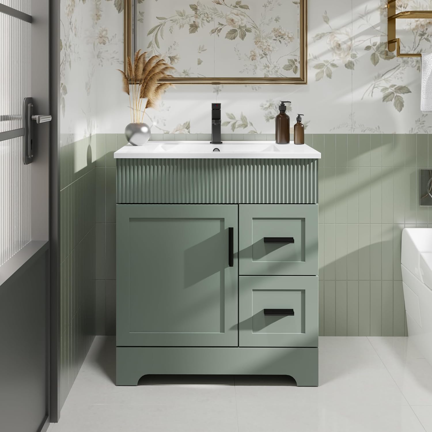 Gray Green Wave Double Sink Vanity