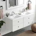 White Fluted Double Sink Floating Vanity
