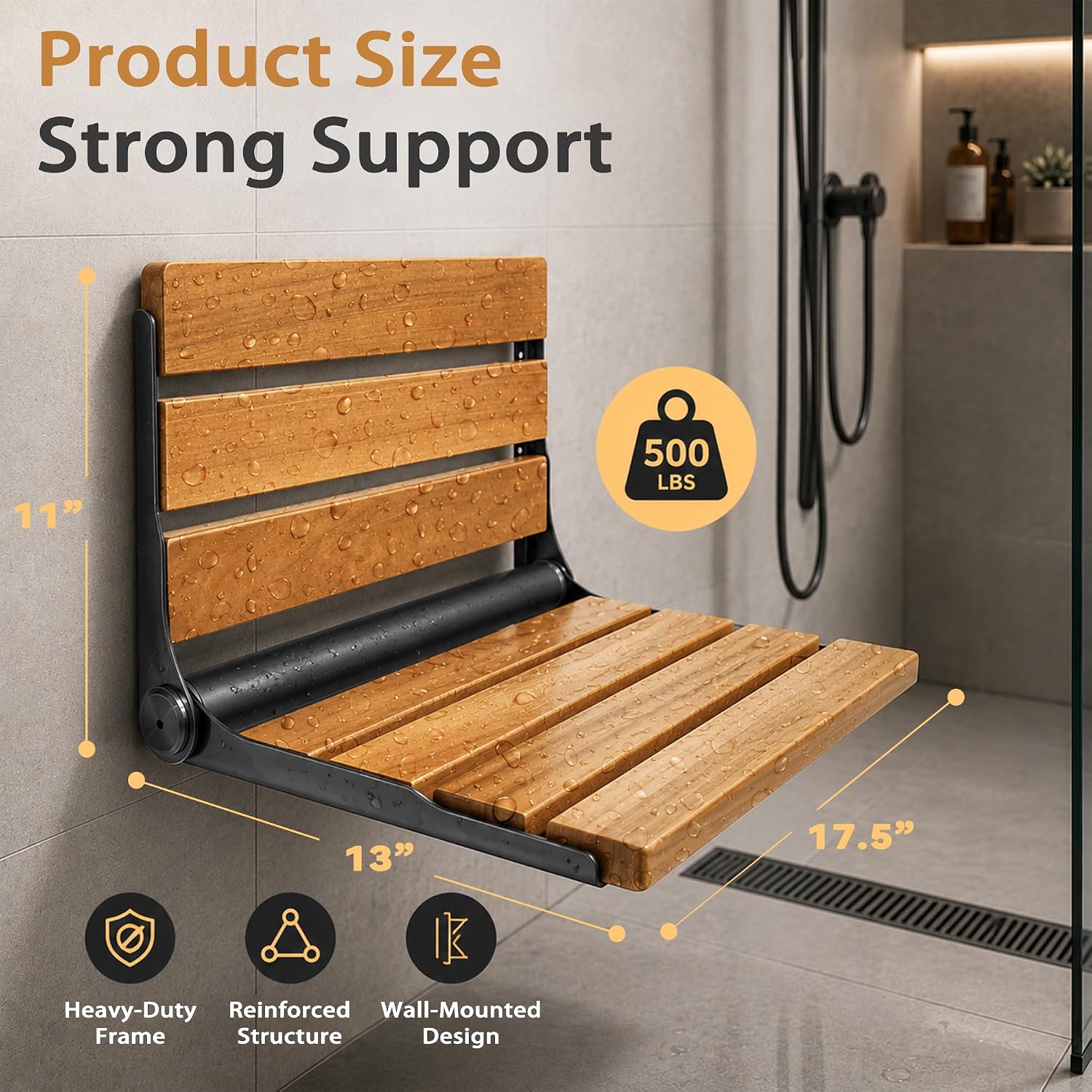 Black Teak Foldable Shower Safety Seat