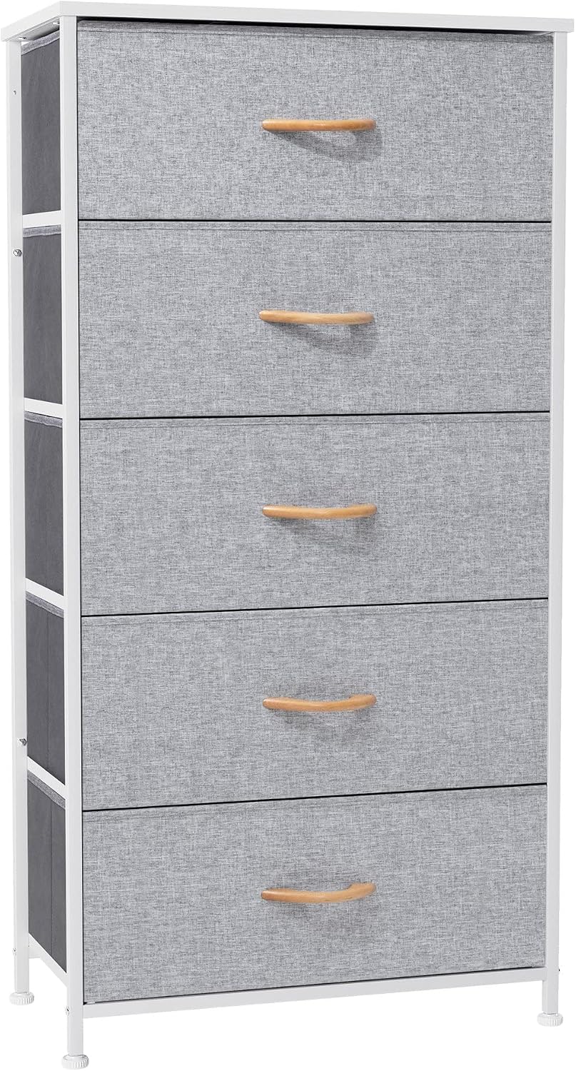 Light Gray 5 Drawer Wide Storage Dresser