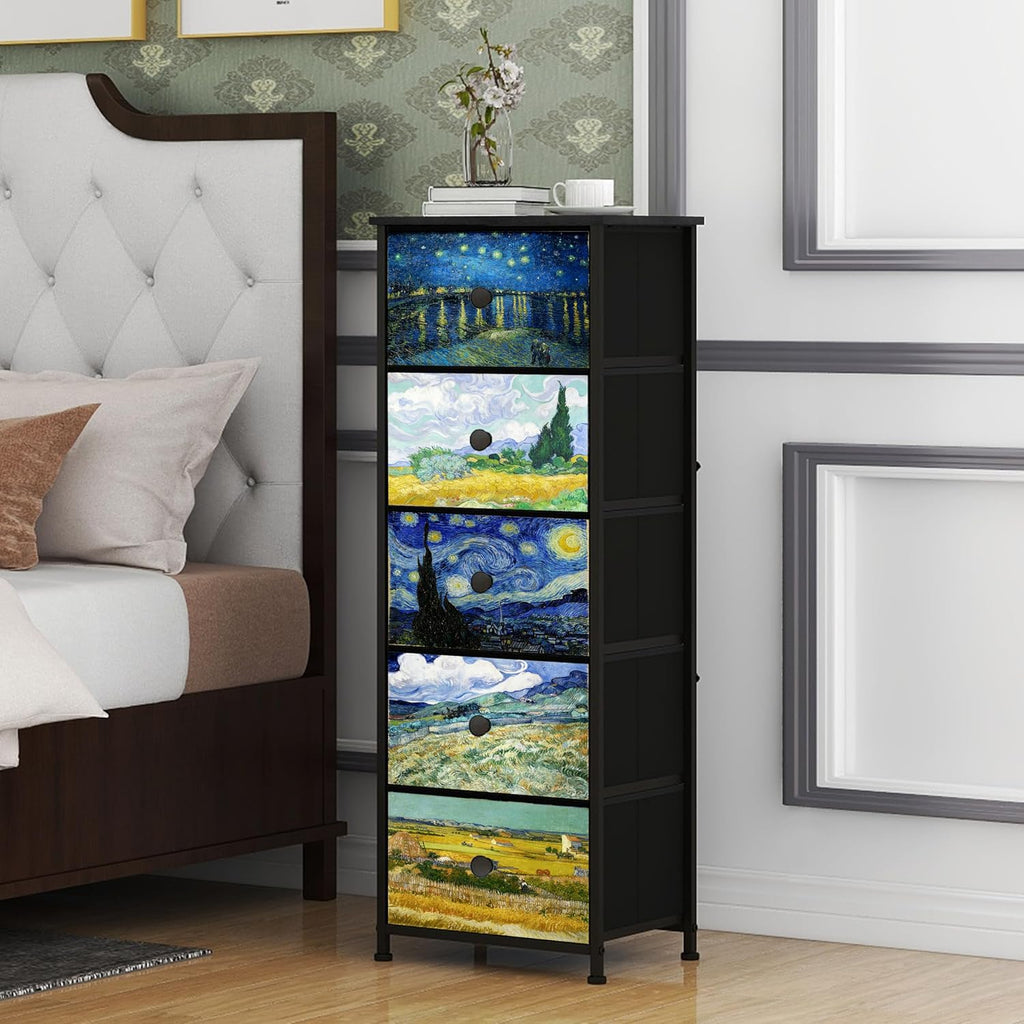 Narrow 5 Drawer Fabric Storage Dresser