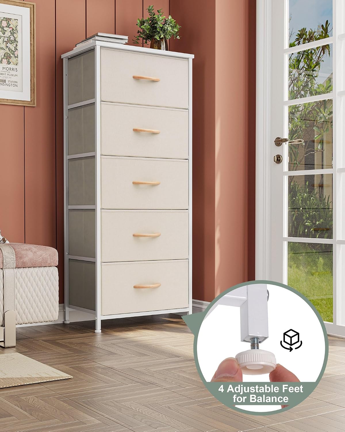 Beige 5 Drawer Vertical Storage Dresser