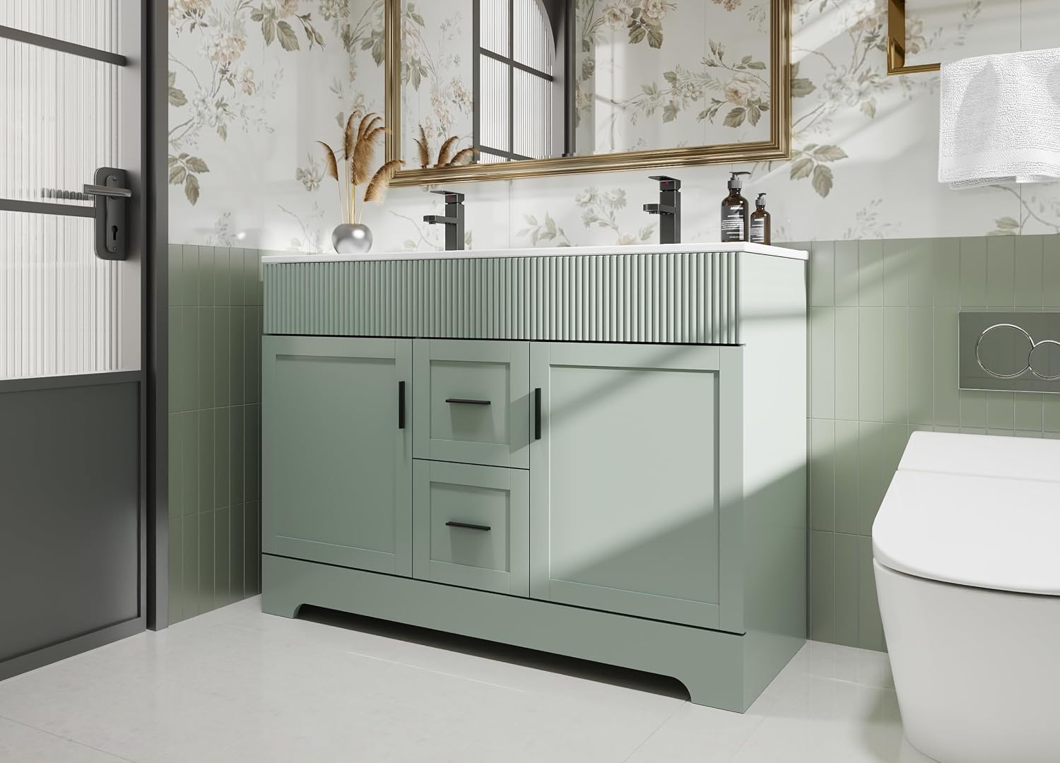 Gray Green Wave Double Sink Vanity