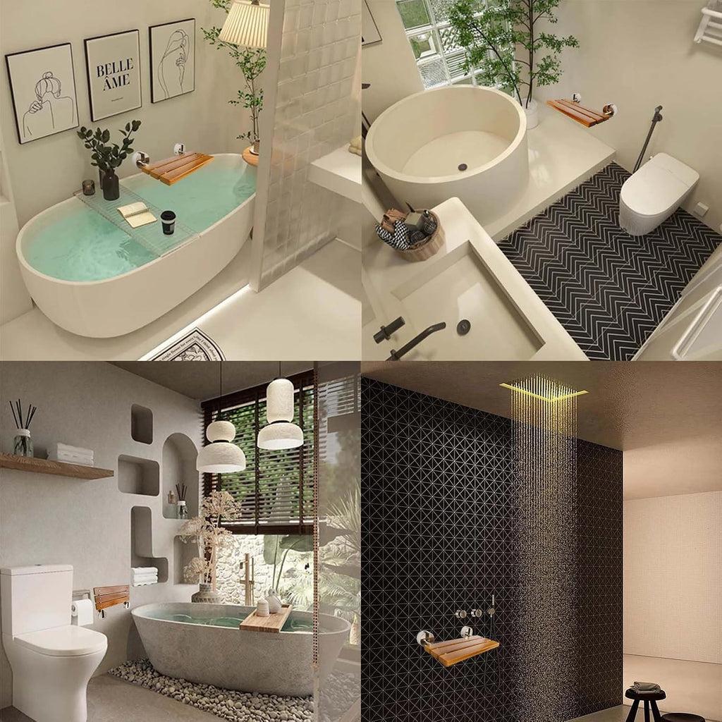 Teak Wall Mounted Space Saving Shower Bench
