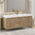 Wood Floating Double Sink Vanity with Gold Handles