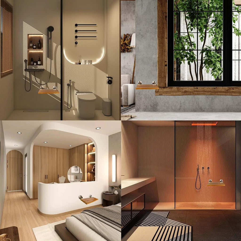 Teak Wall Mounted Space Saving Shower Bench