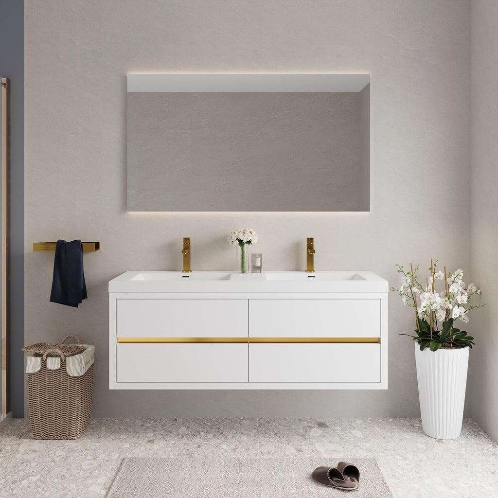 Glossy White Wall Mounted Double Sink Vanity