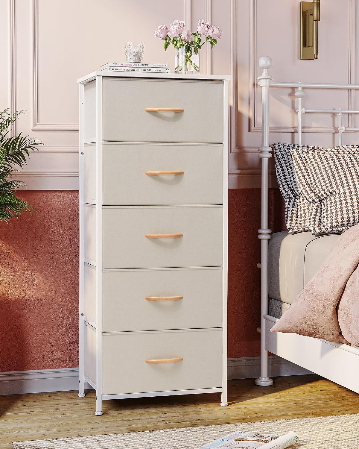Beige 5 Drawer Vertical Storage Dresser