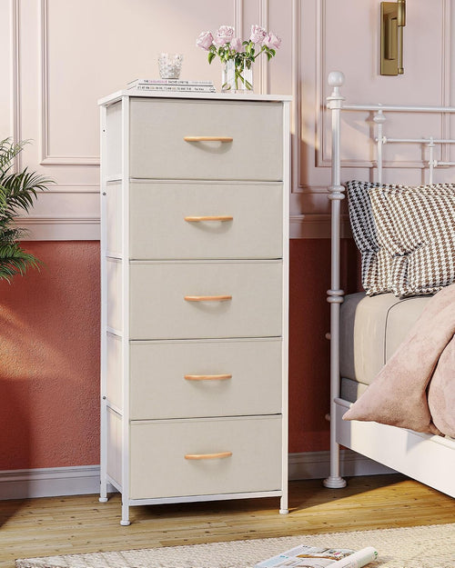 Beige 5 Drawer Vertical Storage Dresser