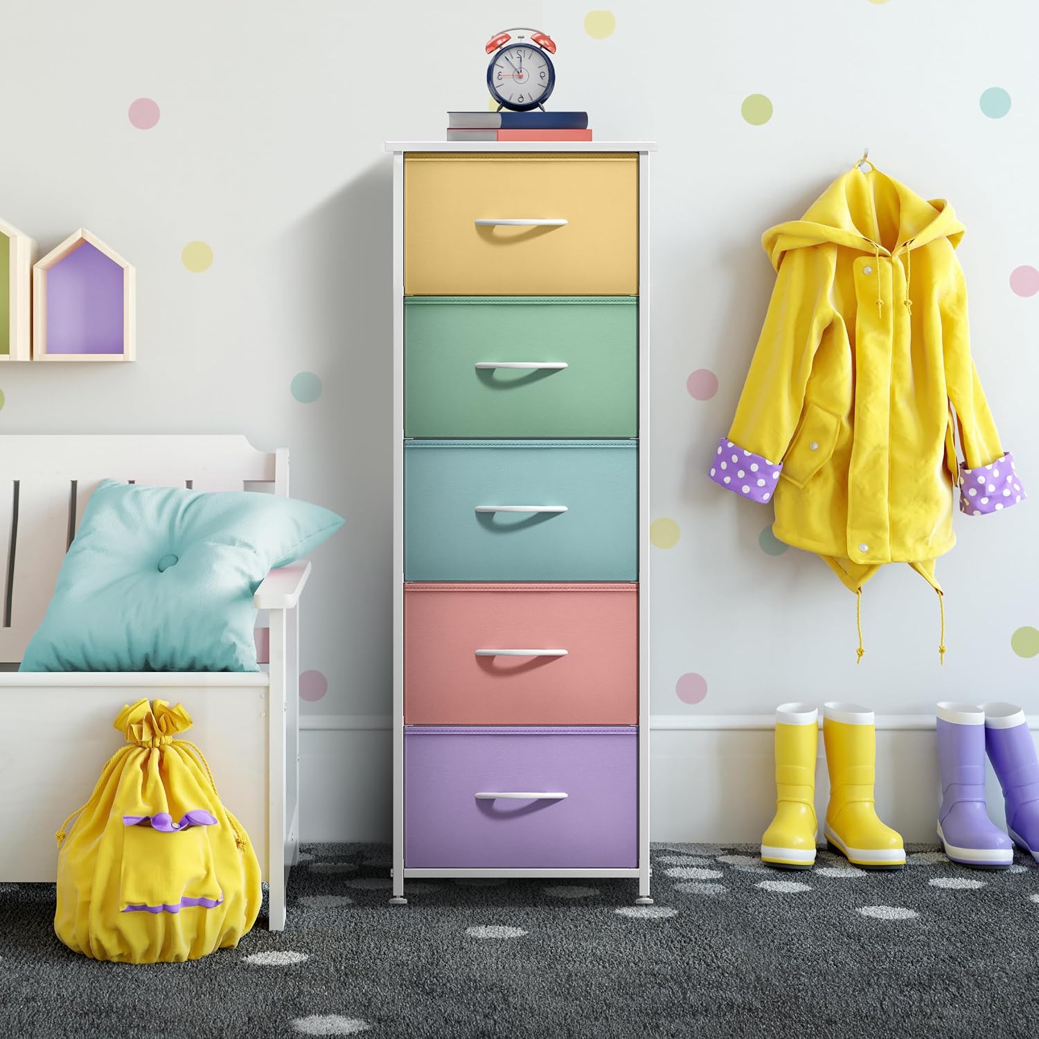 Pastel 5 Drawer Kids Storage Dresser