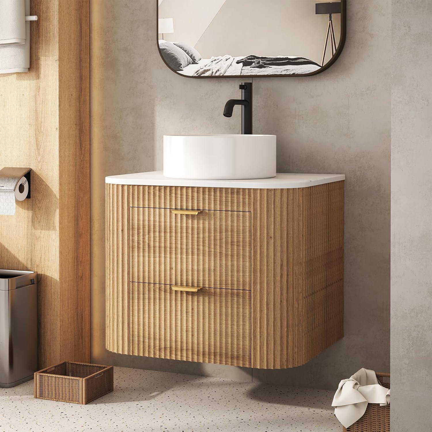 Fluted Wall Mounted Bathroom Vanity