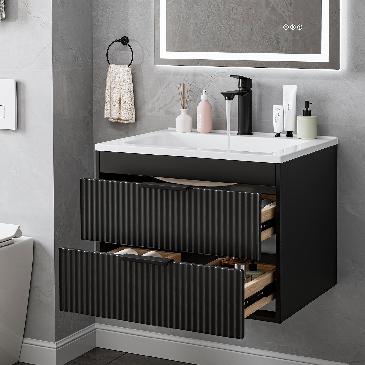 Black Floating MDF Bathroom Vanity