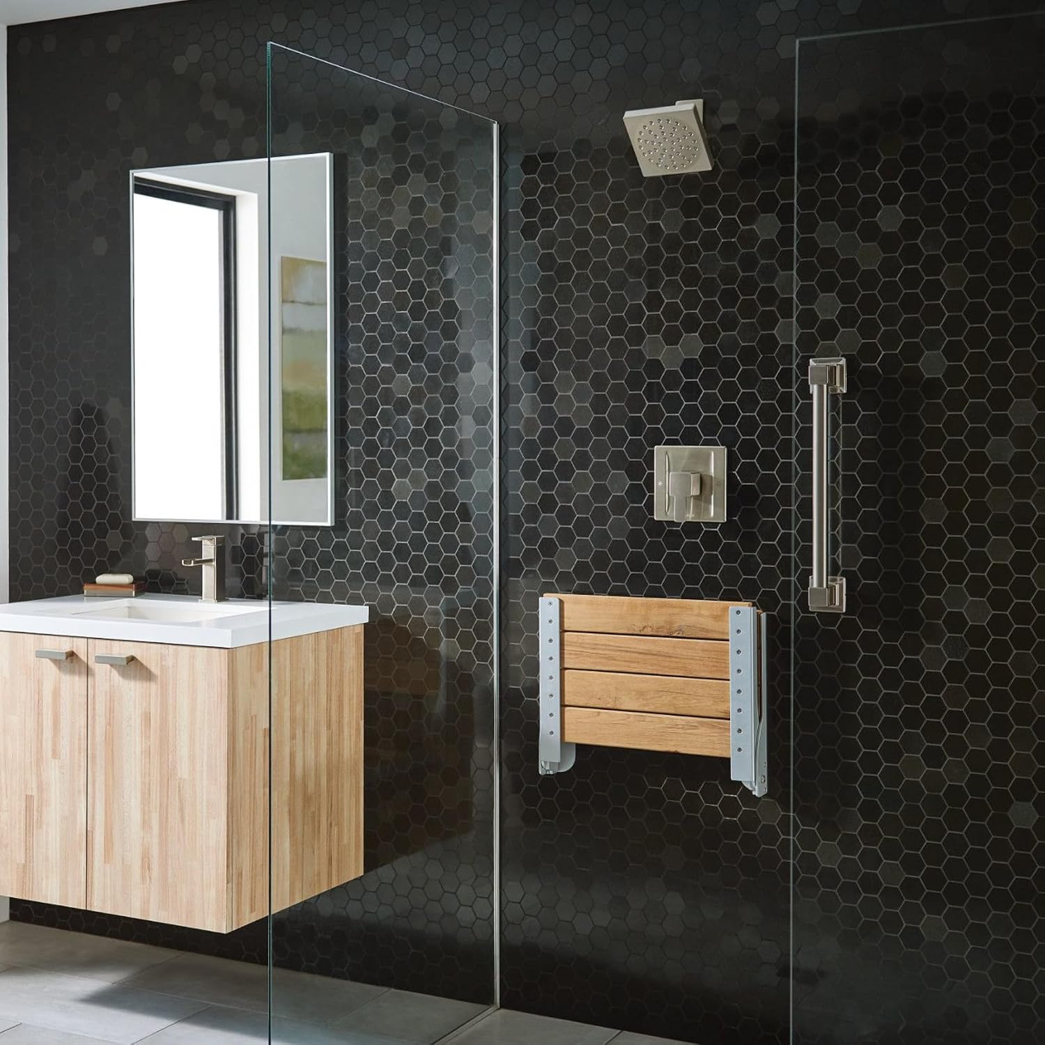 Ada Teak Fold Down Wall Shower Chair