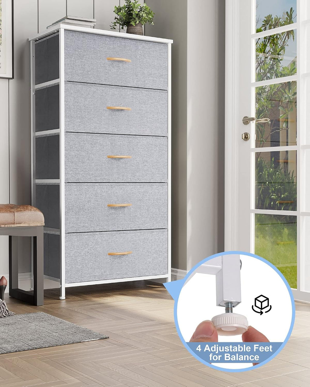 Light Gray 5 Drawer Wide Storage Dresser
