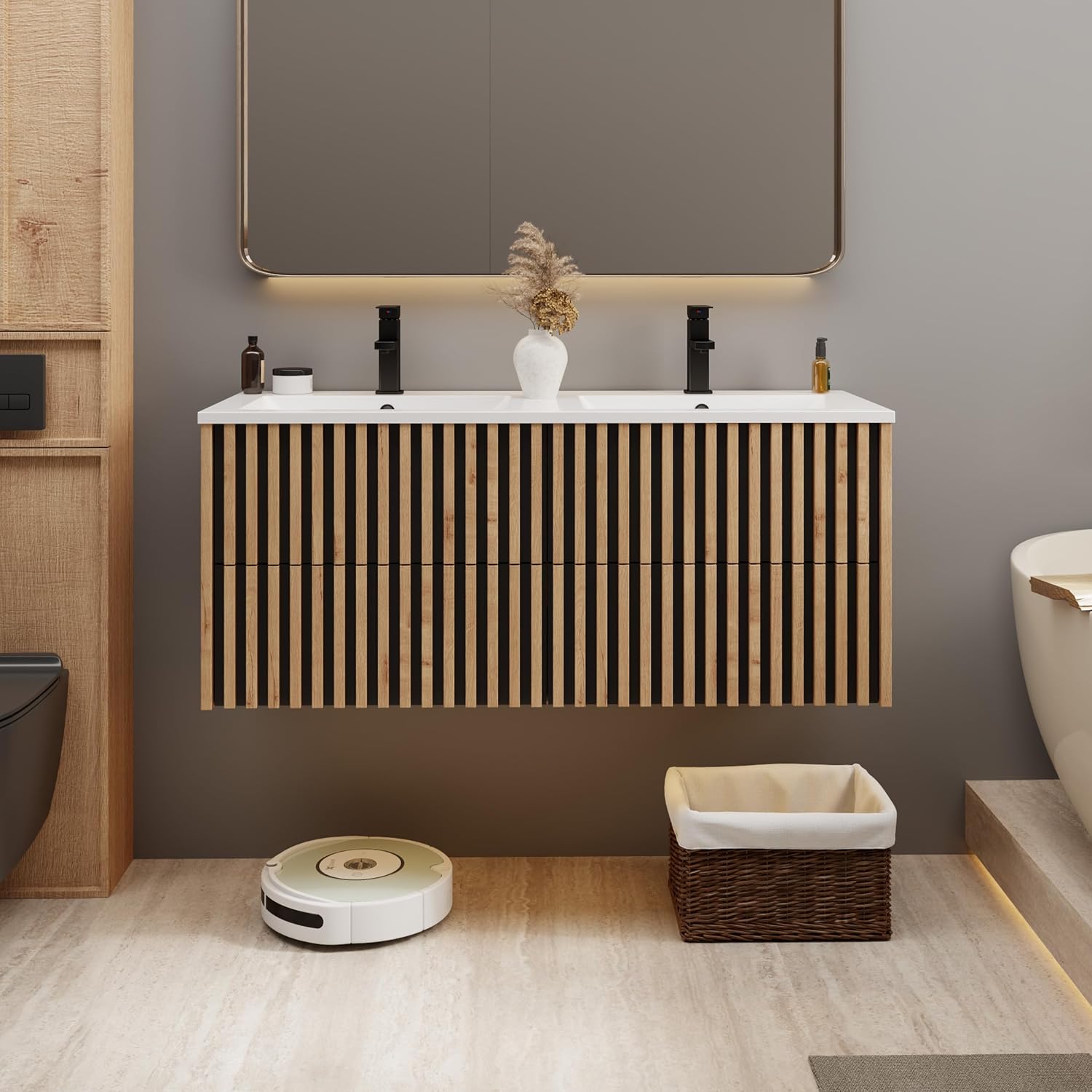 Fluted Floating White Sink Vanity