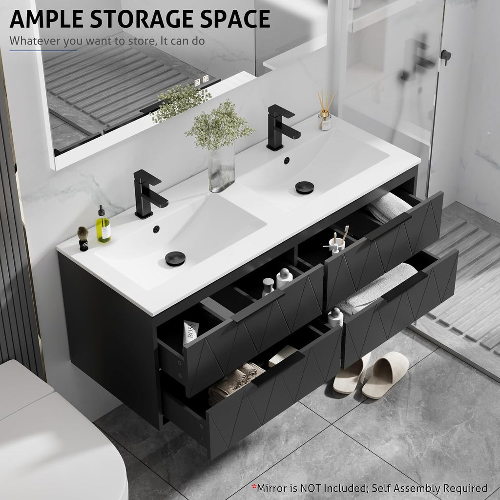 Black Lined Floating Double Sink Vanity