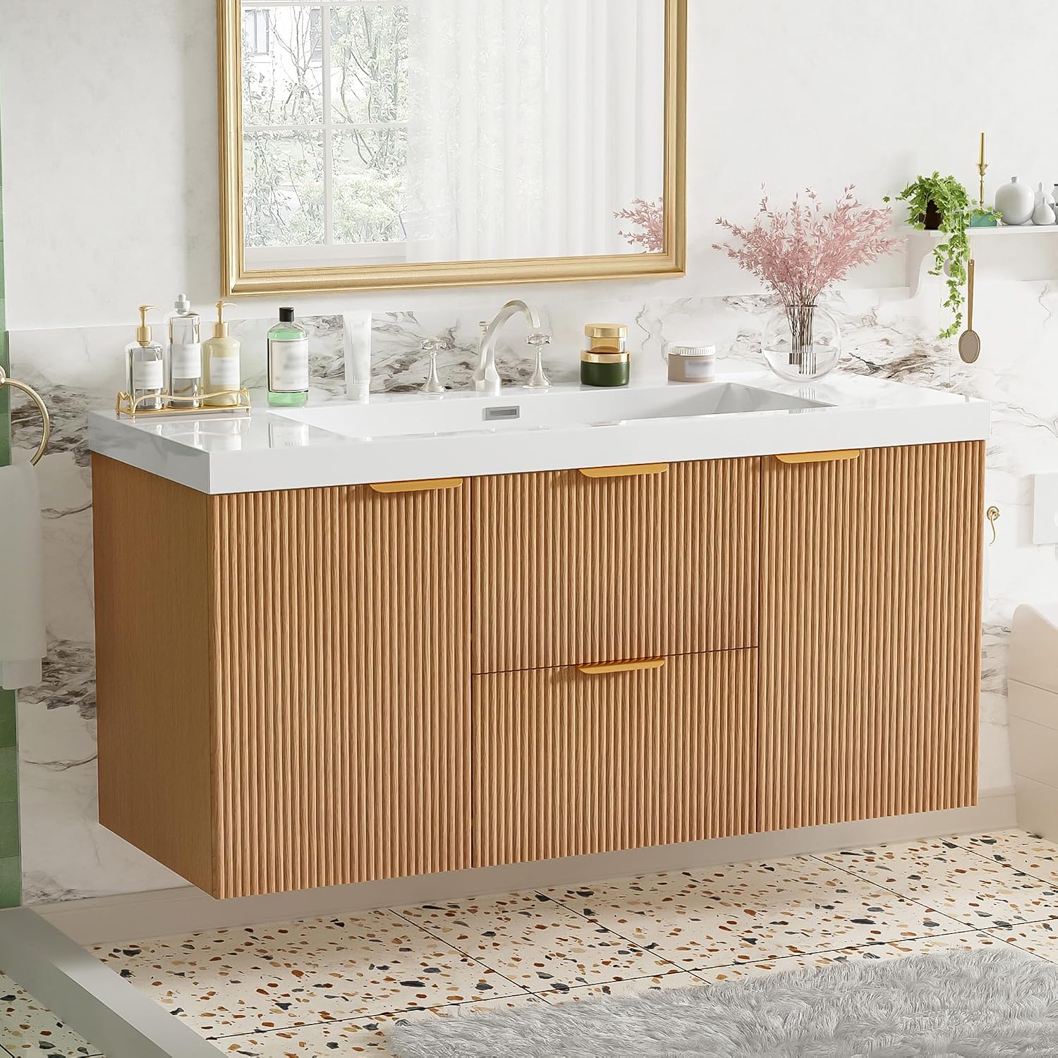 Fluted Floating Double Sink Vanity
