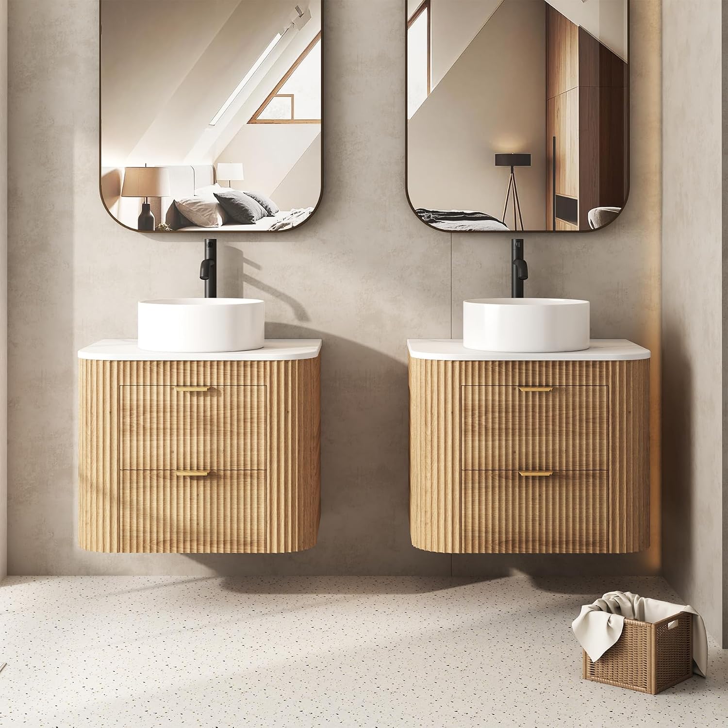 Fluted Wall Mounted Bathroom Vanity