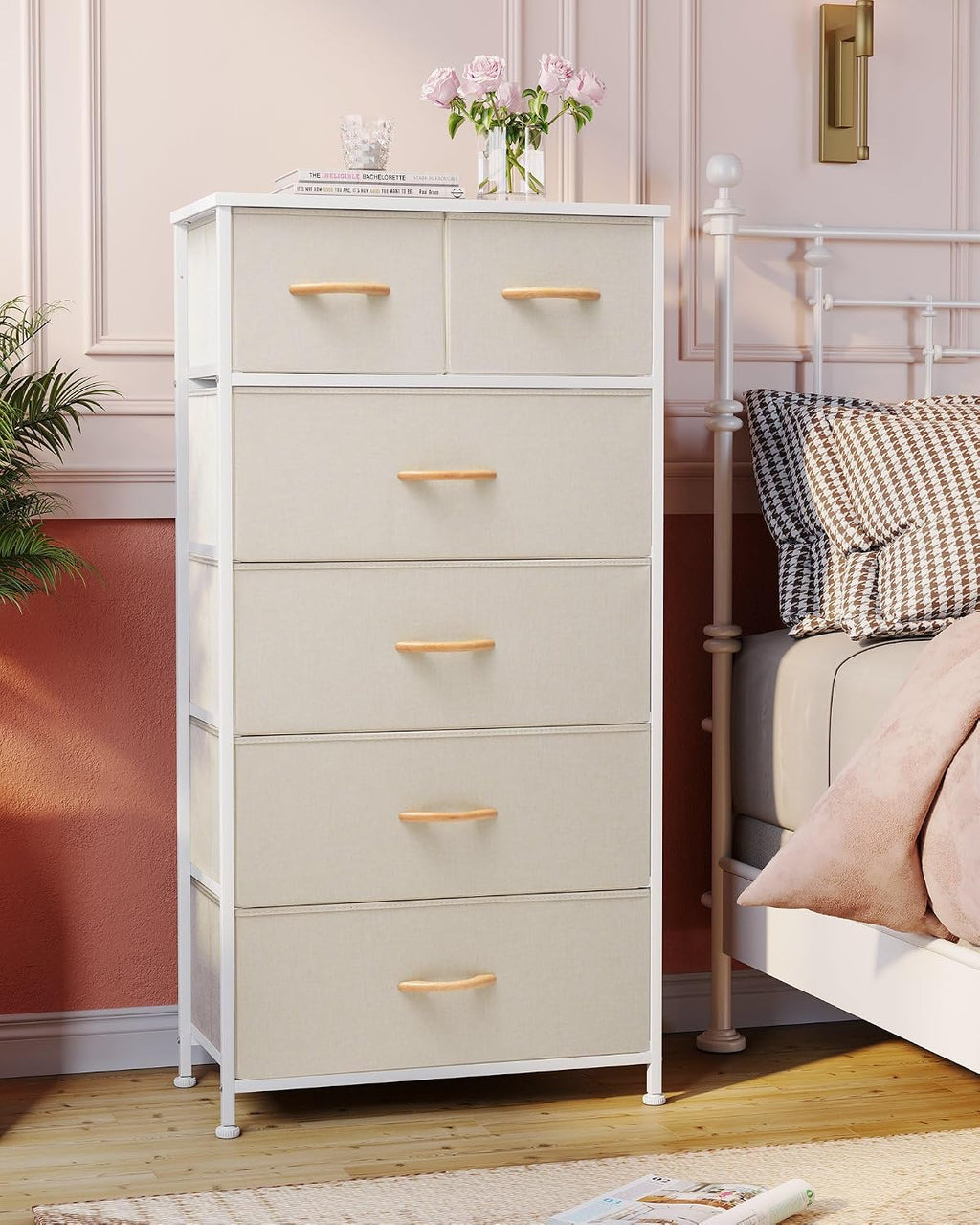 Beige Tall 6 Drawer Storage Dresser