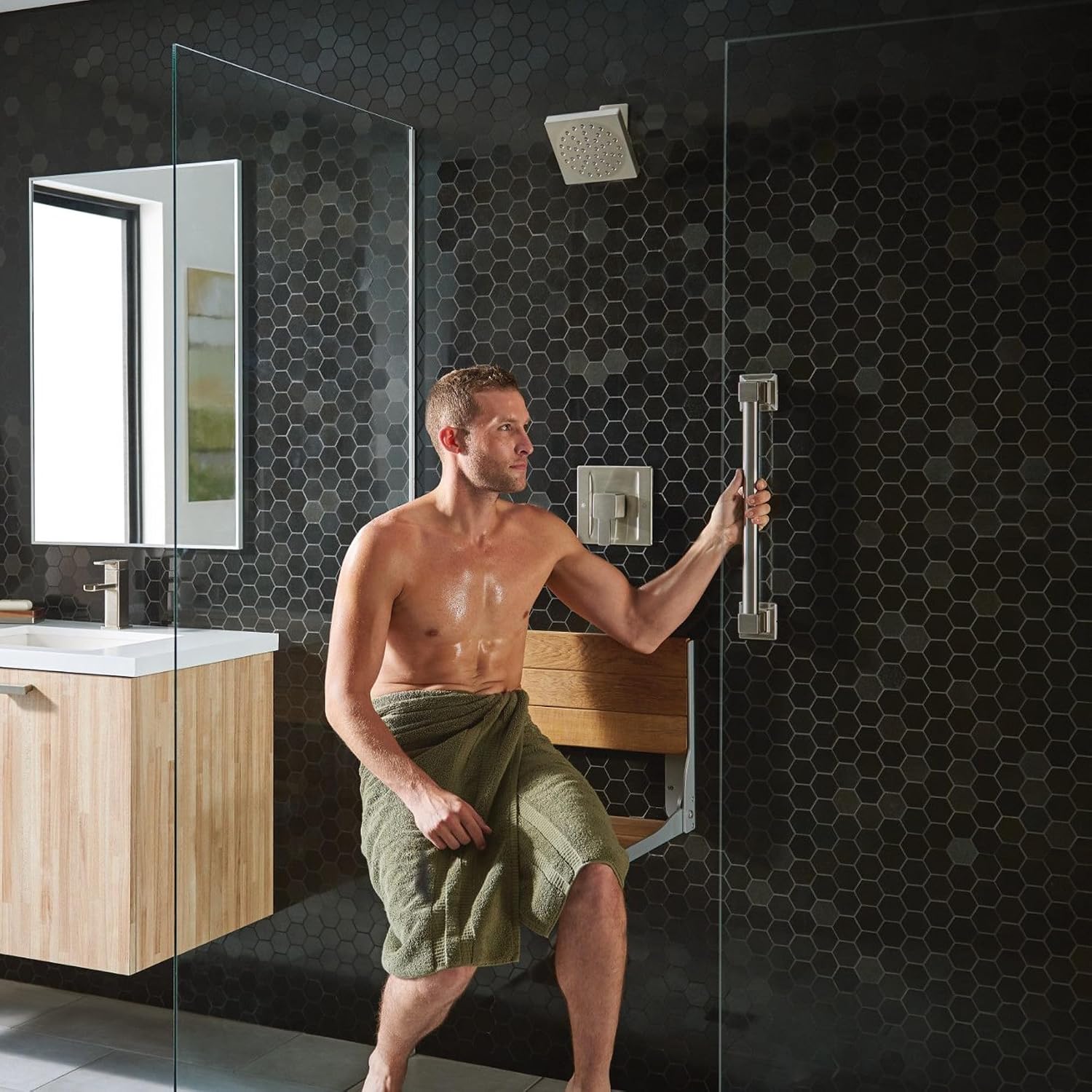 Ada Teak Fold Down Wall Shower Chair