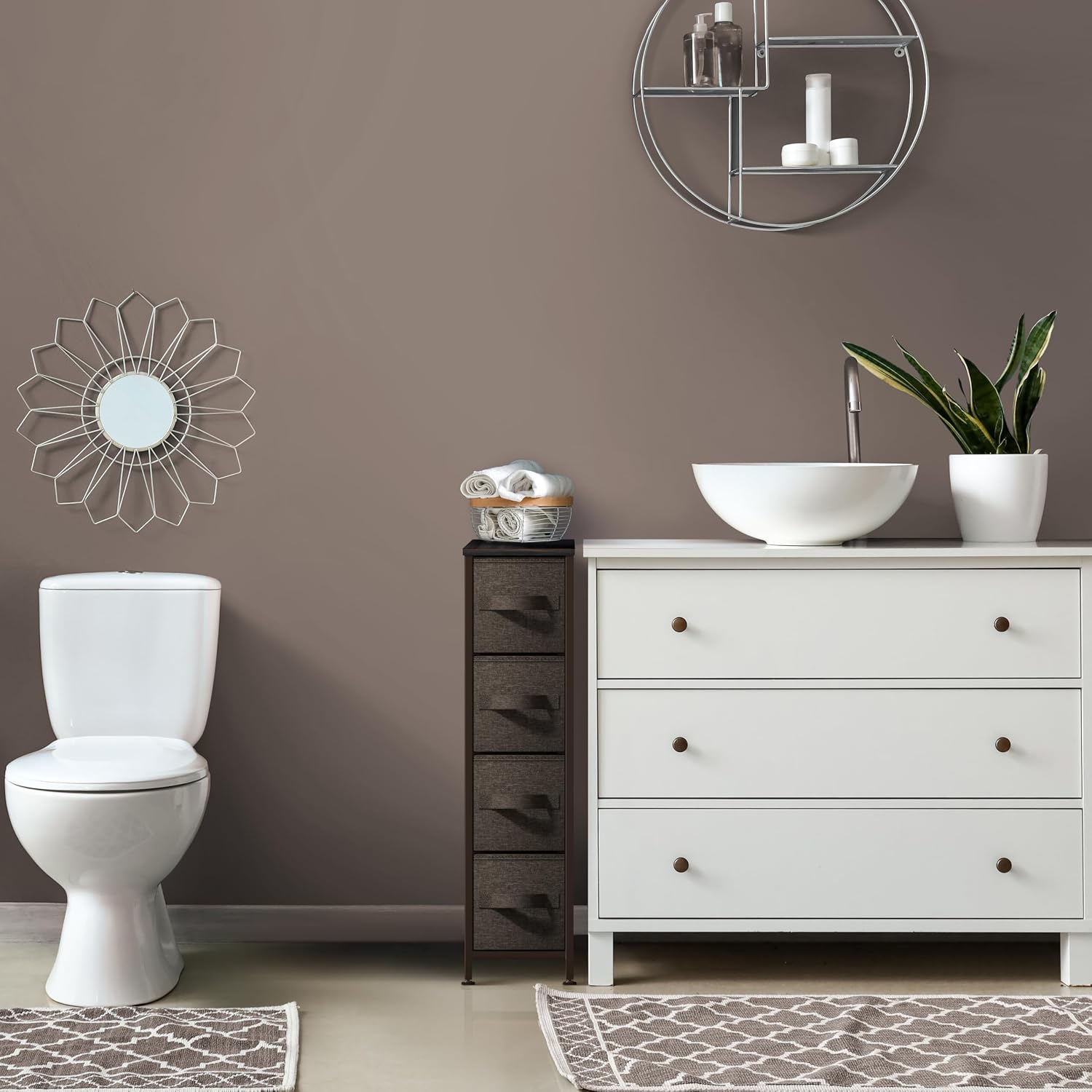 Brown Slim 4 Drawer Storage Dresser