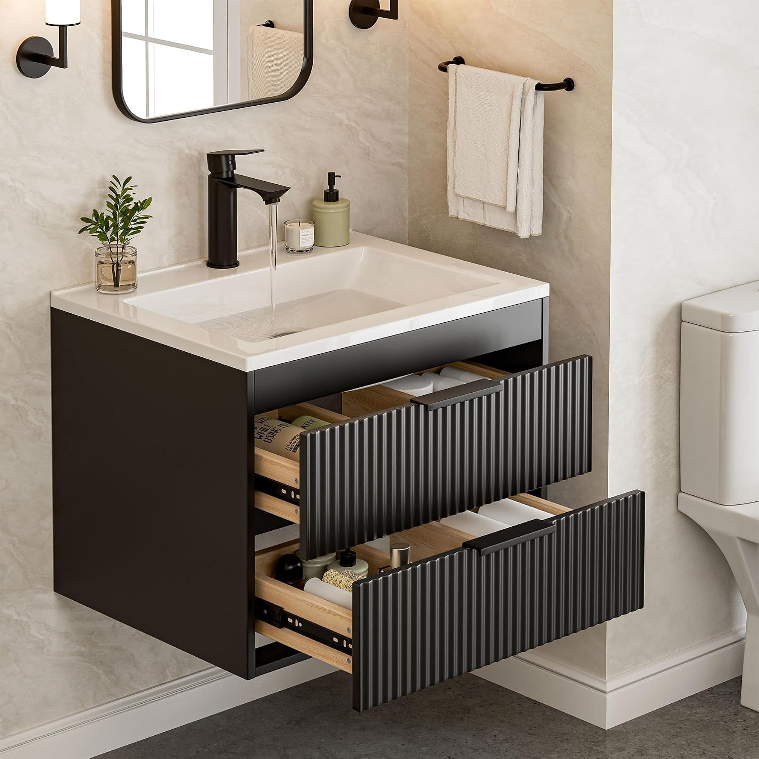 Black Floating MDF Bathroom Vanity