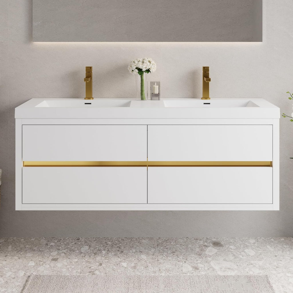 Glossy White Wall Mounted Double Sink Vanity