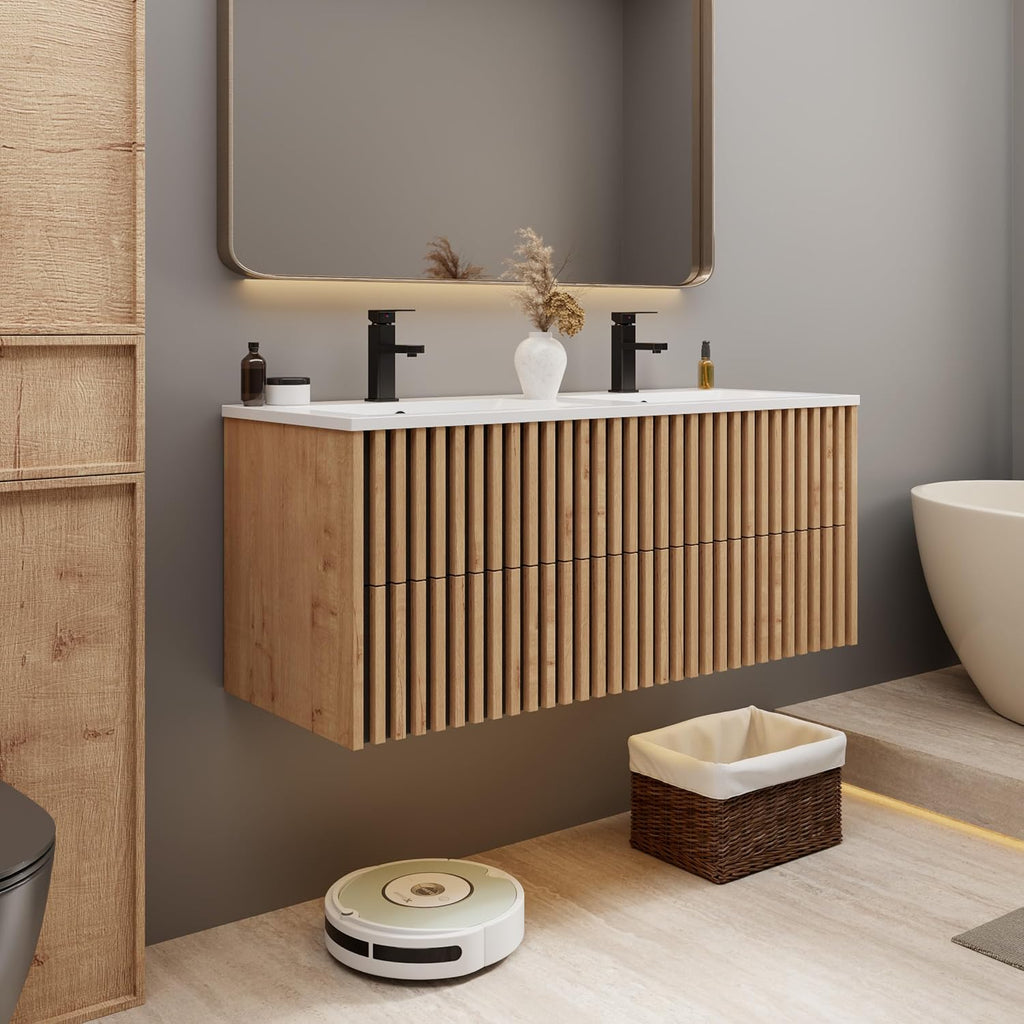 Fluted Floating White Sink Vanity