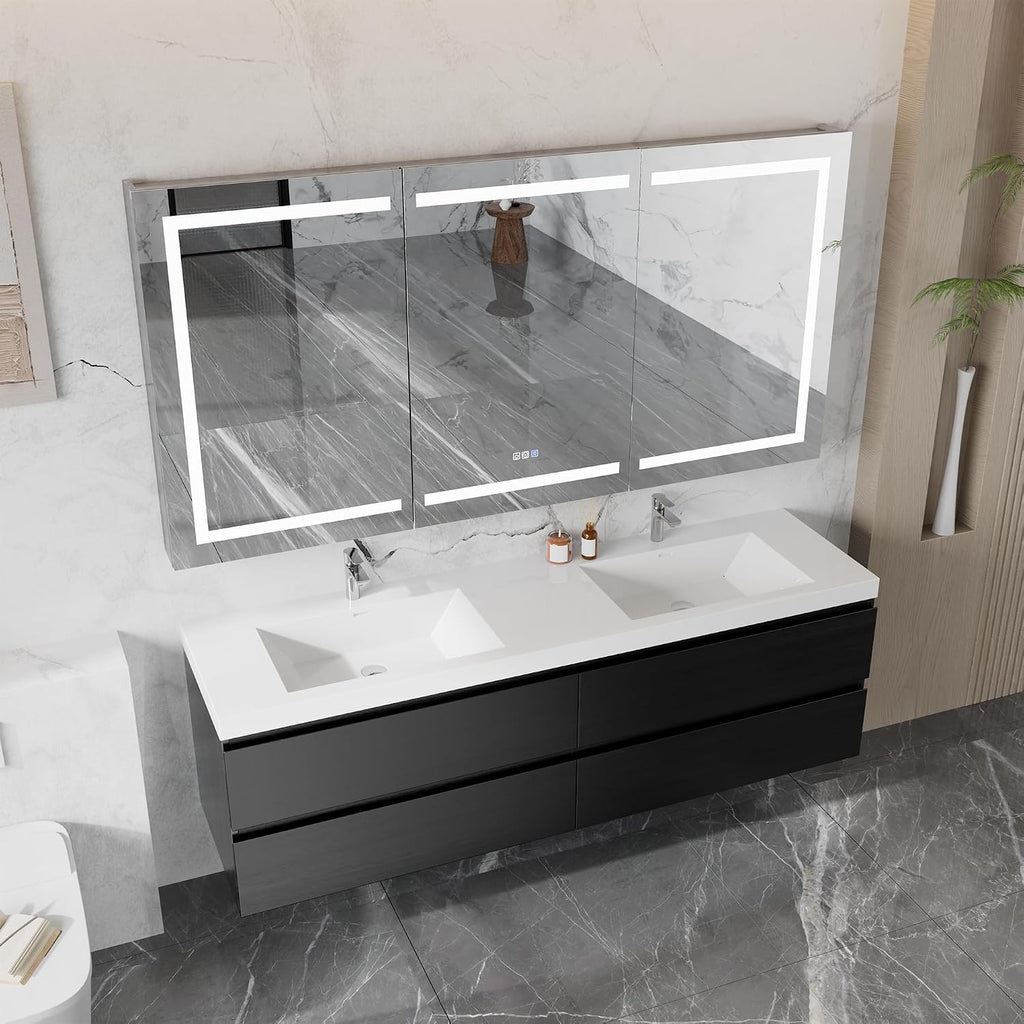 Black Floating Double Sink Vanity Cabinet