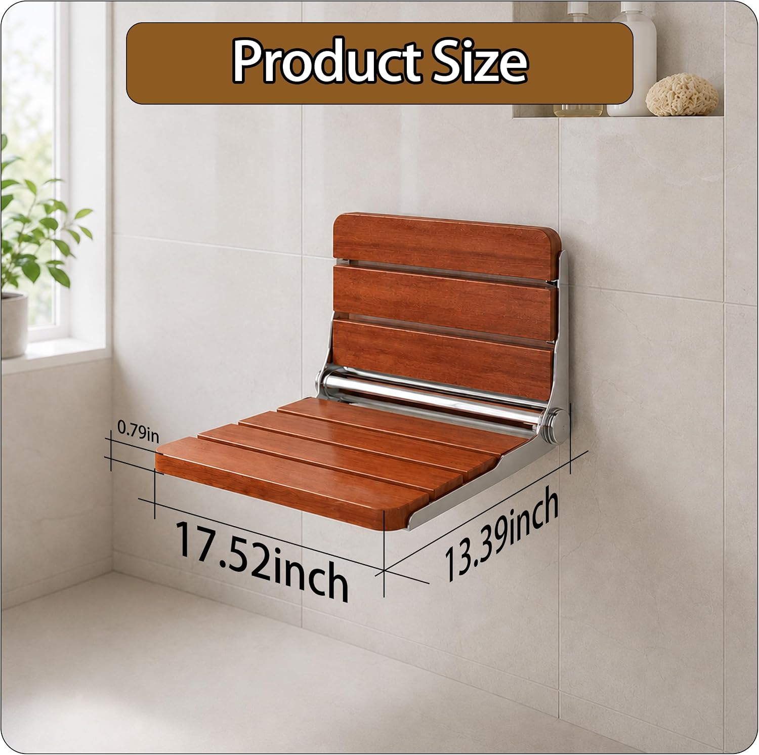 Space Saving Teak Wall Foldable Shower Seat