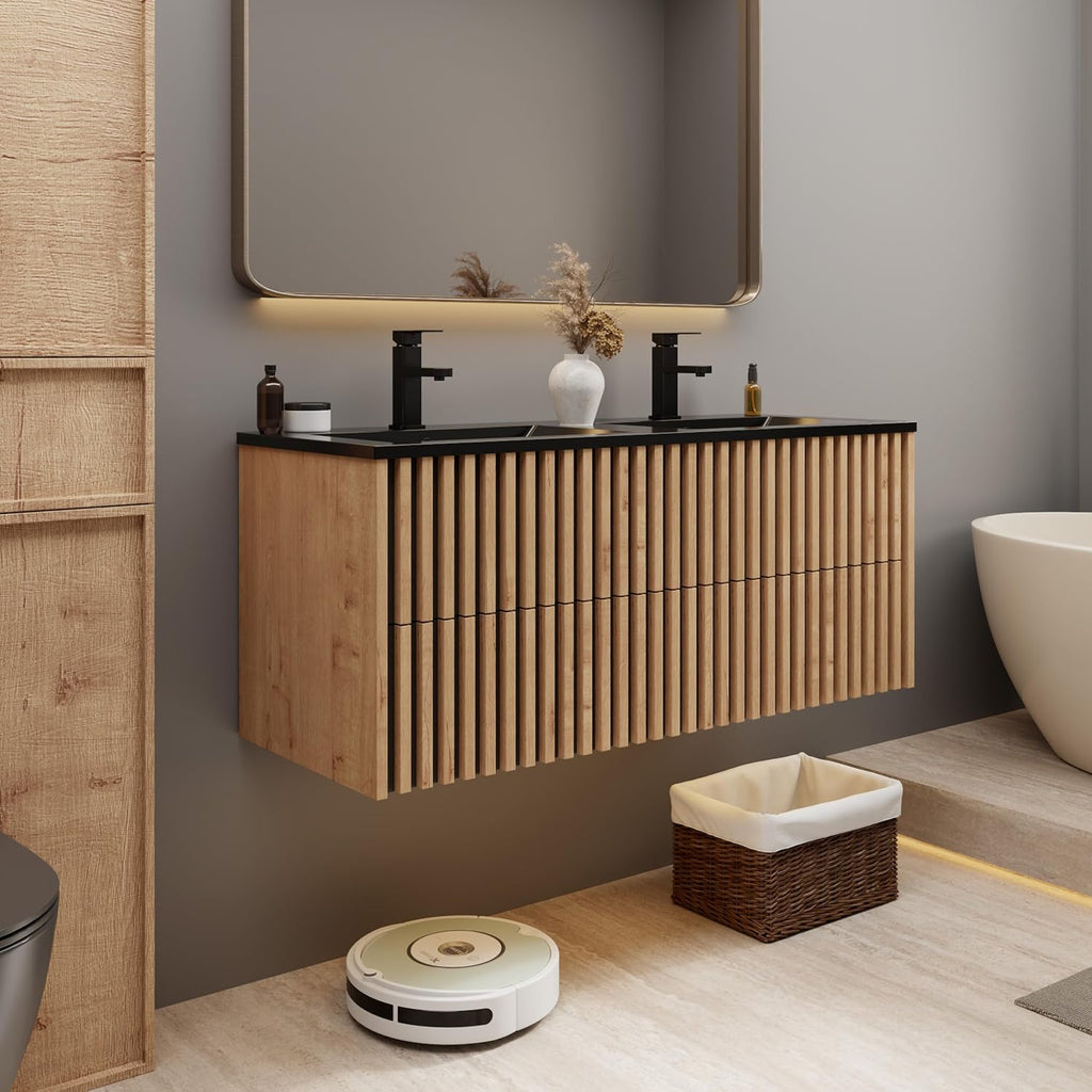 Fluted Floating White Sink Vanity